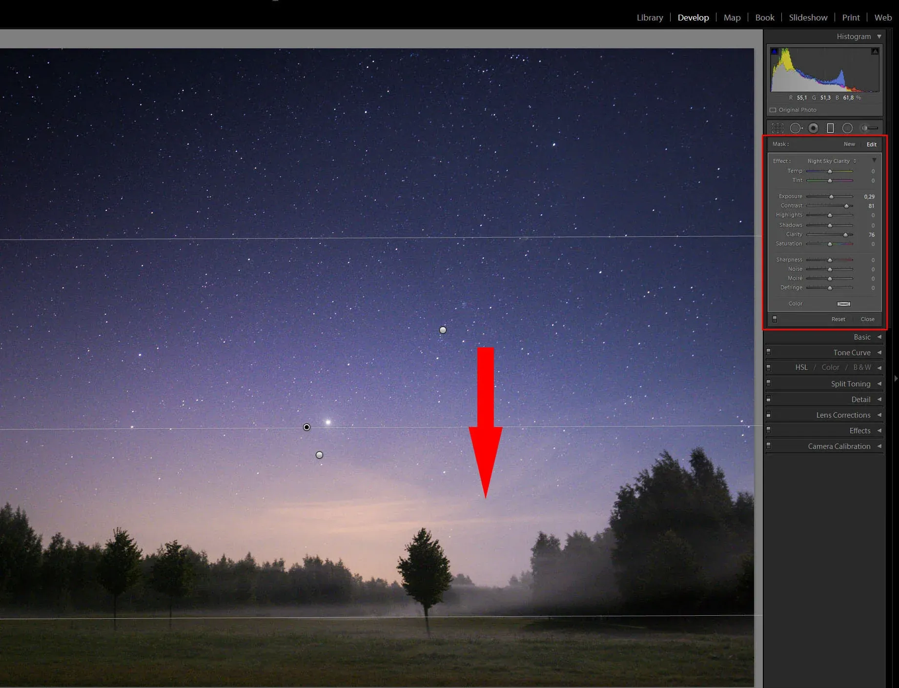 Tutorial - Night Sky & Stars Photography - Graduated Filter - Adjustment