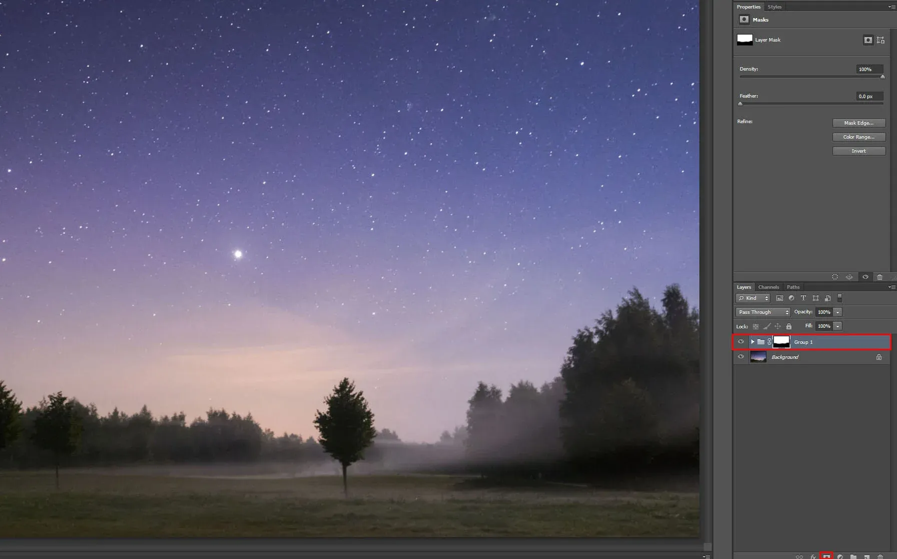 Step five in Photoshop - Boost up the Stars - Mask Out