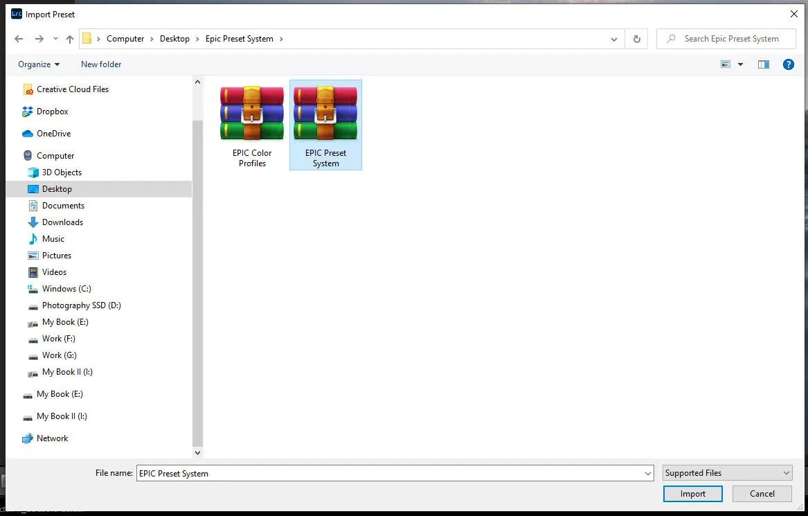 Import a zip file including all the presets at once.