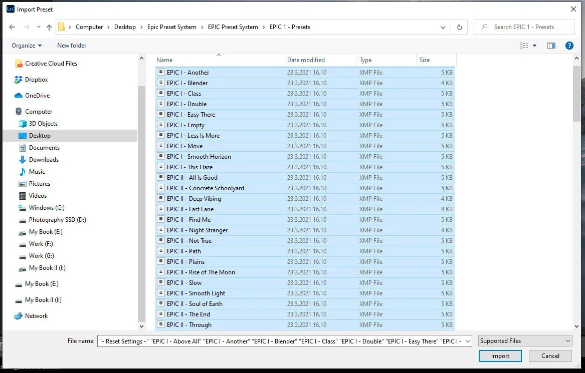 Or select individual XMP-files to install.
