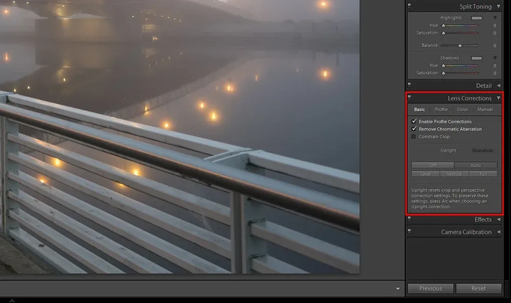 Fog Bridge - Apply the Lens Correction and Upright