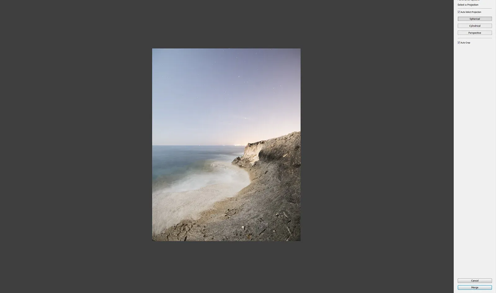 The preview shows how the panorama will look, once it has been processed