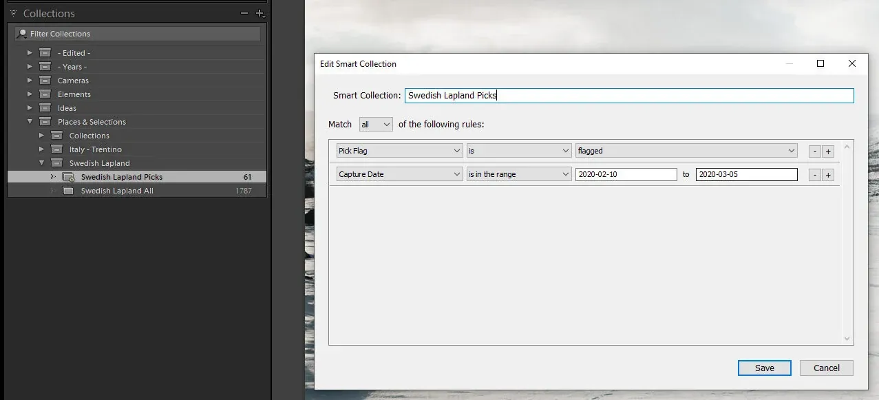 Adding Smart Collections in Lightroom CC Classic