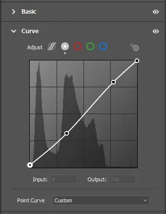 A subtle s-curve in Curve Adjustments
