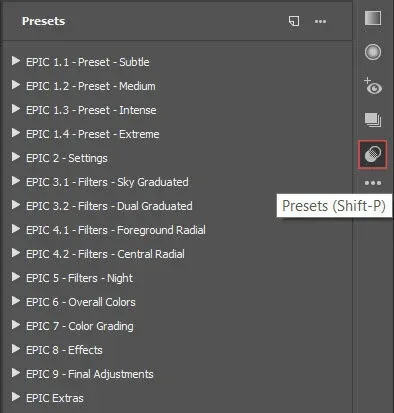 Go to Presets (SHIFT+P)