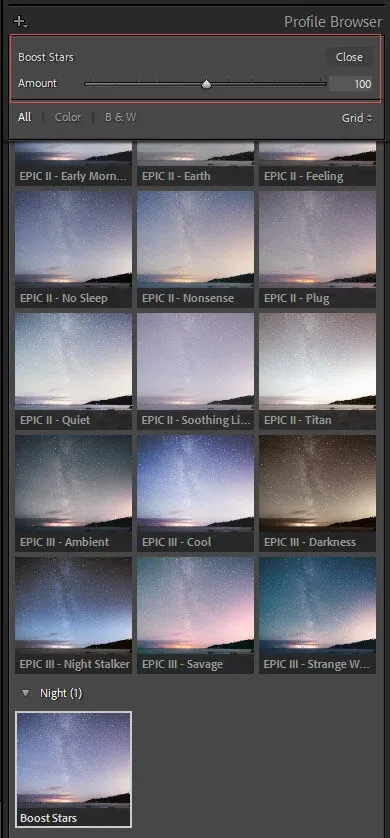 Amount adjustment in Lightroom