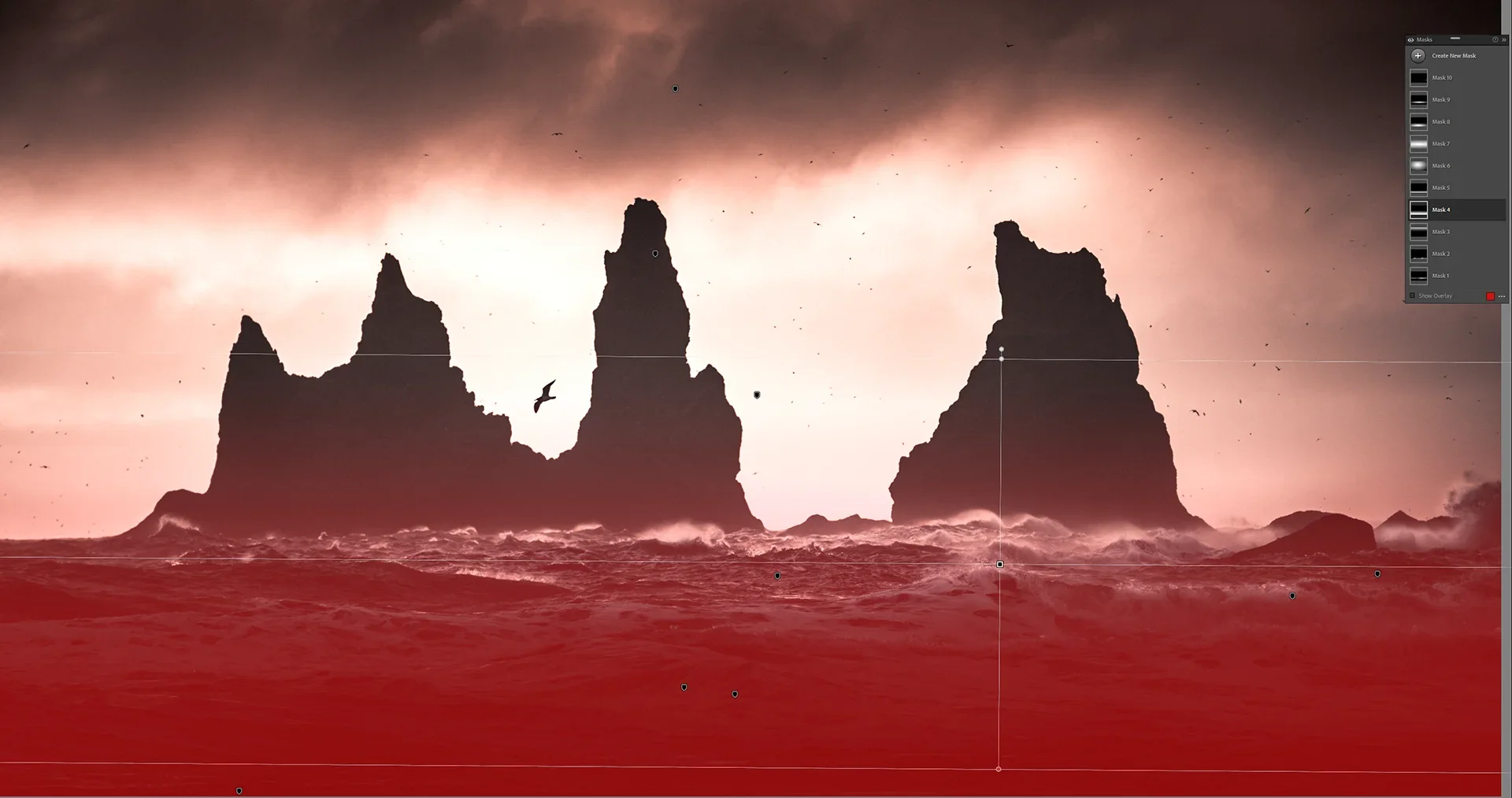 Using multiple masks in Lightroom to create atmosphere, light differences and depth.