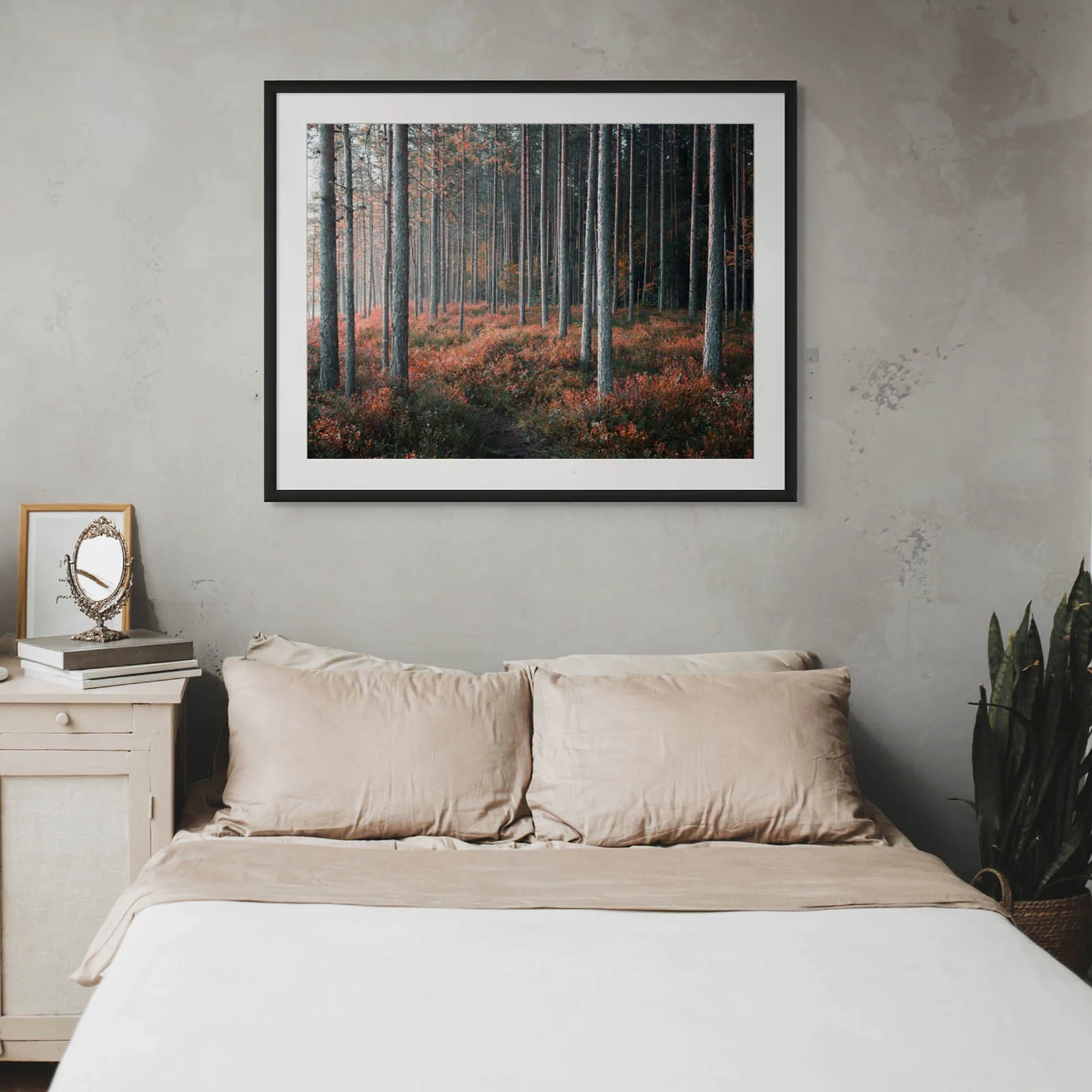 Large-format landscape photograph installed in a hospitality interior
