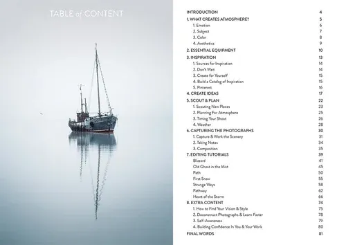 Table of contents spread from the Atmosphere eBook