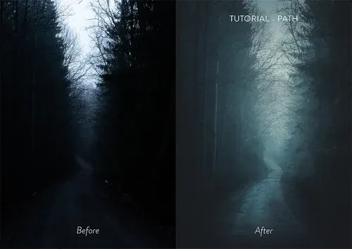 Tutorial spread showing a before and after edit of the Path image