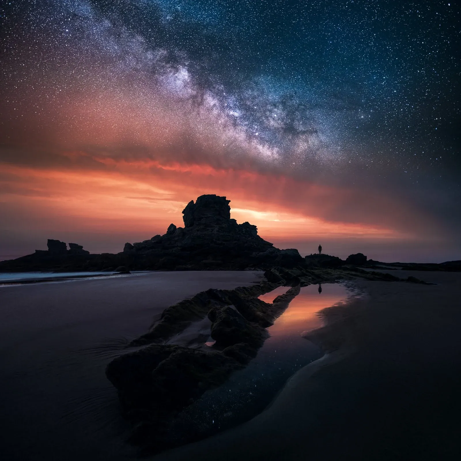 Composite photography example showing atmospheric landscape transformation from daylight to night