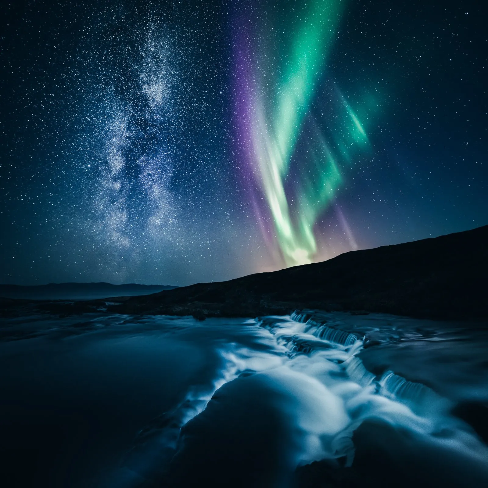 Milky Way and Aurora, a night landscape photograph from the Edge collection by Mikko Lagerstedt.
