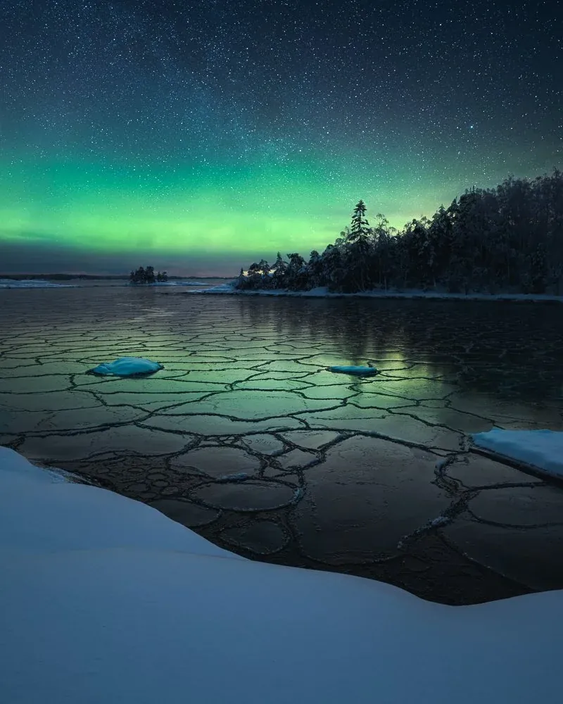 After edit of a northern lights landscape using Borealis presets