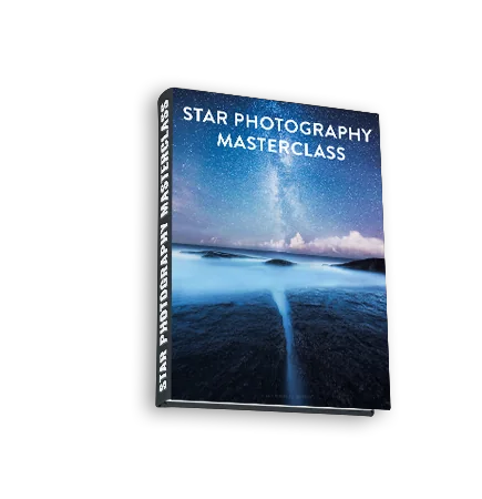 Cover of the Star Photography Masterclass with a night sky landscape by Mikko Lagerstedt