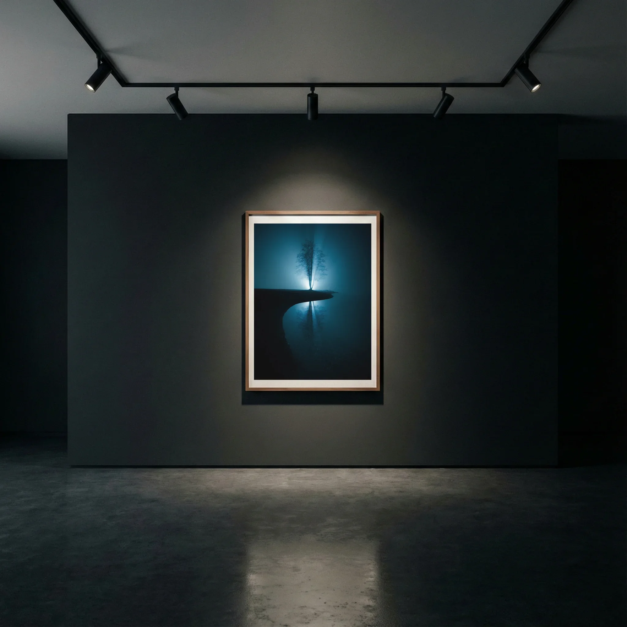 Framed fine art print in a calm interior