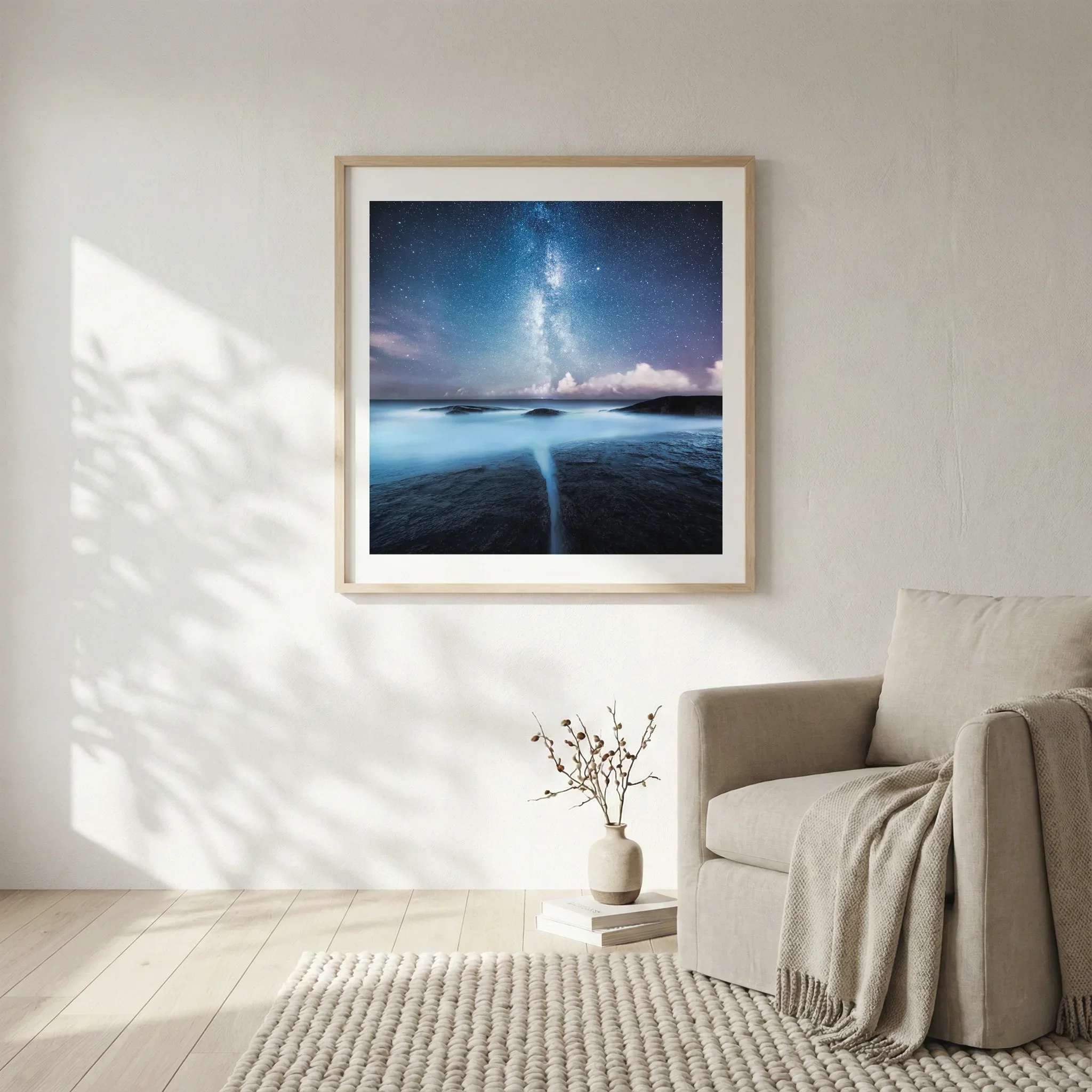 Framed fine art print by Mikko Lagerstedt displayed in a calm modern interior