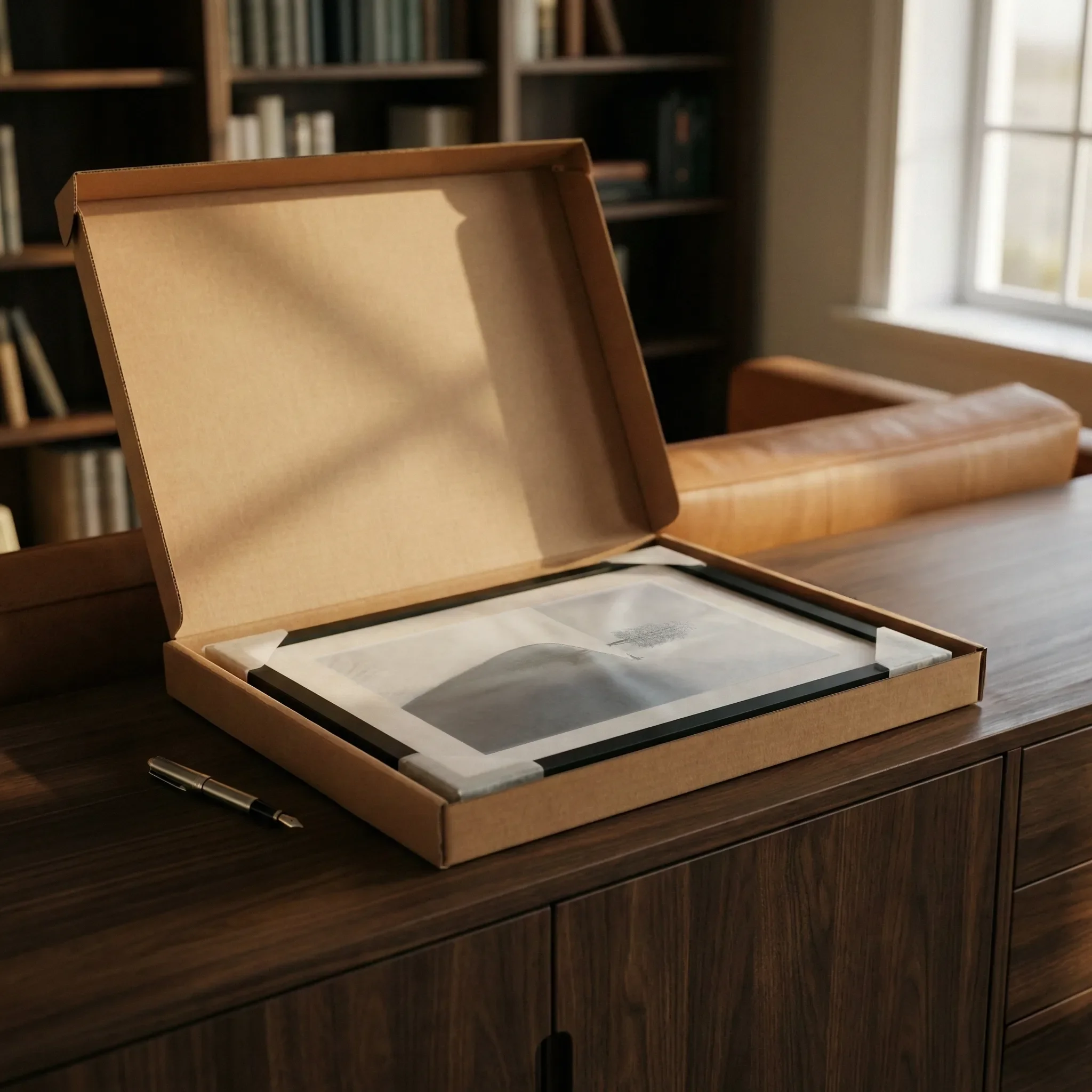 Protective packaging prepared for fine art print shipping