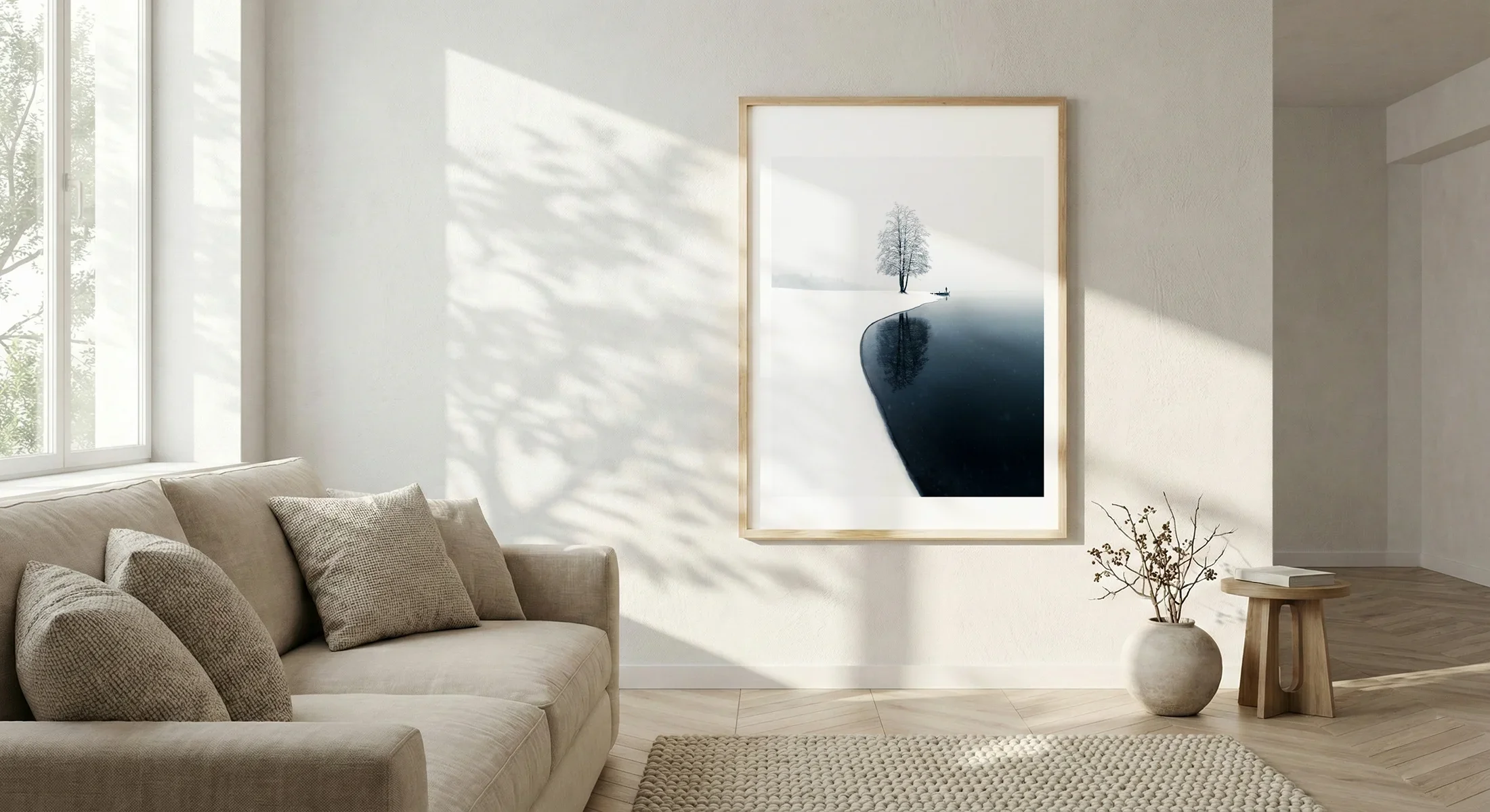 Reflect by Mikko Lagerstedt shown as a framed print in a minimal interior